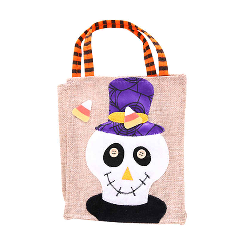 Sacs de bonbons d'Halloween Sacs-cadeaux en lin Sac fourre-tout d'Halloween pour enfants tout-petits enfants ， Sorcière ， Tête de mort ， Avec poignées, Spooky, Cute Trick or Treat Bags