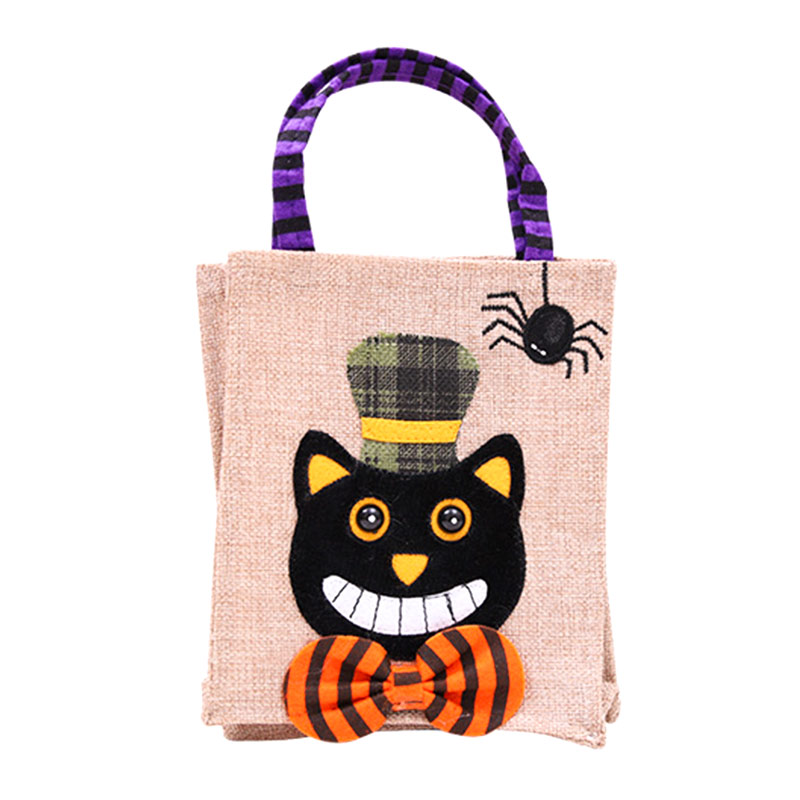 Sacs de bonbons d'Halloween Sacs-cadeaux en lin Sac fourre-tout d'Halloween pour enfants tout-petits enfants ， Sorcière ， Tête de mort ， Avec poignées, Spooky, Cute Trick or Treat Bags