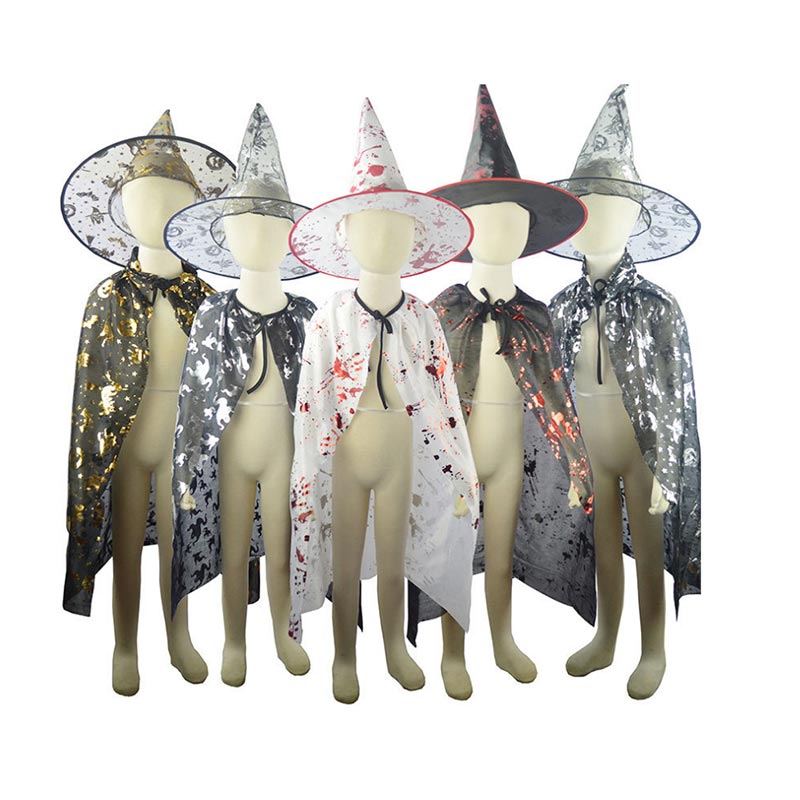 Halloween Sorcière Costumes Chapeau Assistant Cape Cape pour Garçons Filles Femmes Citrouille Jeu de Rôle Costume