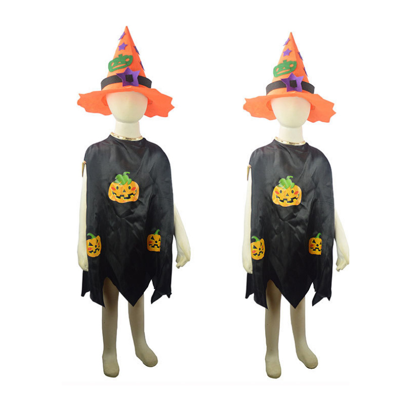 Halloween Sorcière Costumes Chapeau Assistant Cape Cape pour Garçons Filles Femmes Citrouille Jeu de Rôle Costume