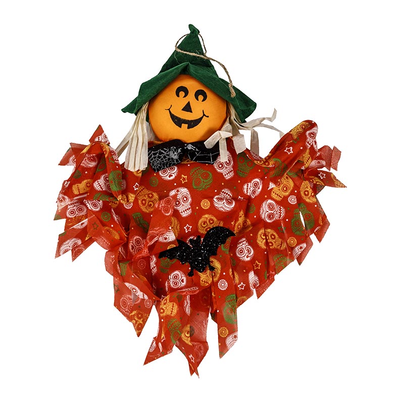 Décoration de fantôme de citrouille à suspendre pour Halloween, décoration effrayante de pendentif de manche à vent en paille de citrouille fantôme pour Halloween