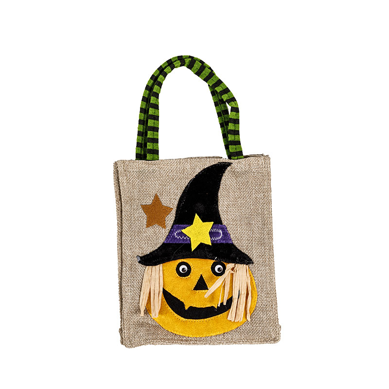 Sacs de bonbons d'Halloween Sacs-cadeaux en lin Sac fourre-tout d'Halloween pour enfants tout-petits enfants ， Sorcière ， Tête de mort ， Avec poignées, Spooky, Cute Trick or Treat Bags