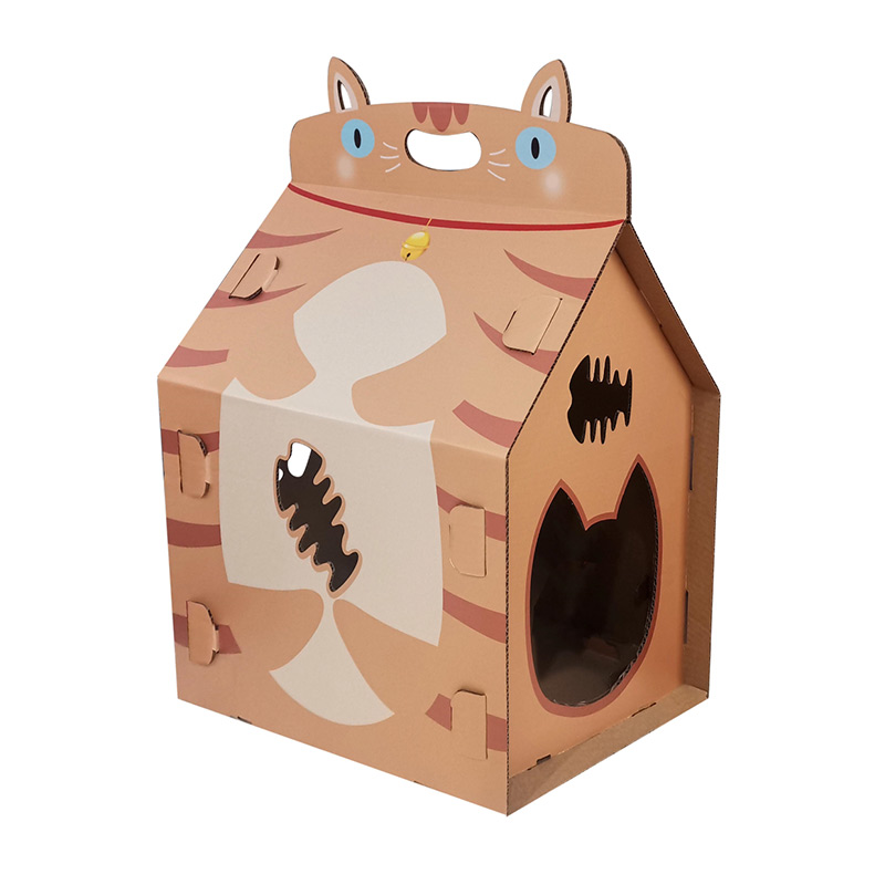 Maison en carton à gratter pour chat, condo pour chat en carton de lait pour chats avec bricolage, boîte en carton ondulé pour chat, jouet à gratter, herbe à chat en prime incluse