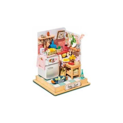 Kit de meubles en bois auto-assemblés de cuisine miniature, mini modèle moderne fait à la main plus avec housse anti-poussière