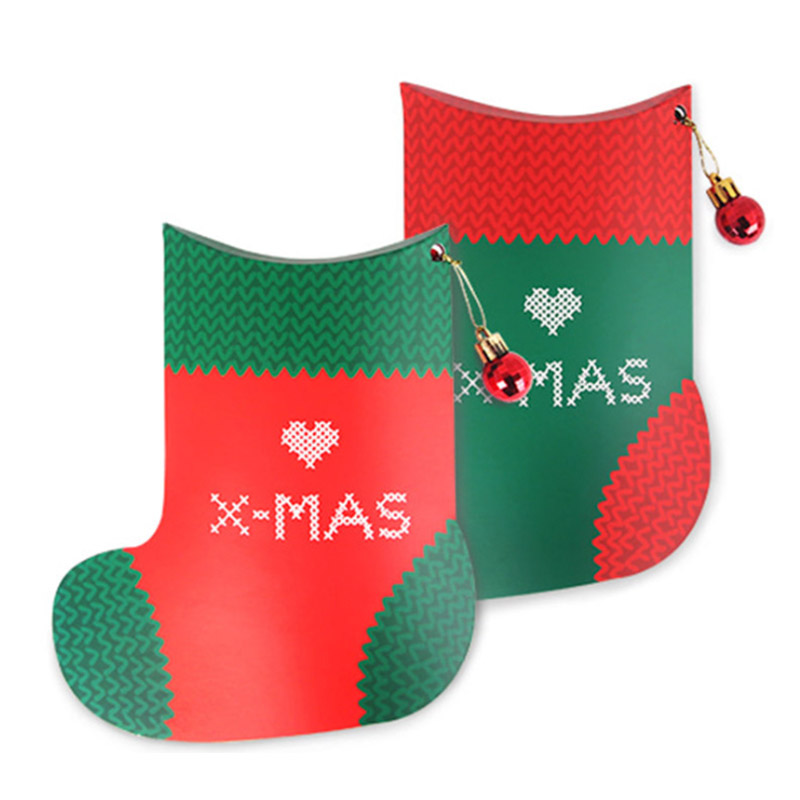 Boîte-cadeau de Noël rouge et verte en forme de chaussette mignonne