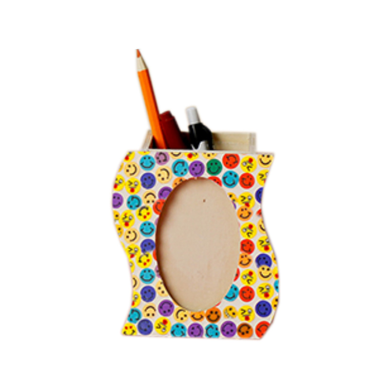 Porte-stylo en argile polymère avec cadre photo, organisateur de bureau, kits de bricolage en forme de champignon irrégulier ondulé ovale, rangement de bureau à domicile, fruits floraux, patchs visages souriants de Noël, projets de bricolage en mosaïque de bois