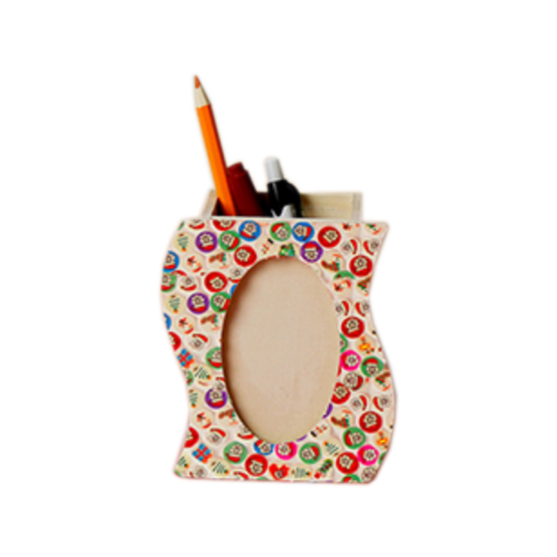 olymer Clay Crafting Porte-stylo avec cadre photo, organiseur de bureau, kits de bricolage en forme de champignon irrégulier ondulé ovale, rangement pour bureau, école, maison, fruits floraux, visages souriants de Noël, projets de bricolage en mosaïque de bois