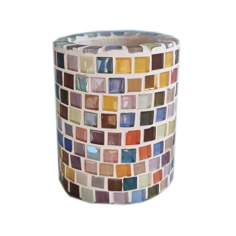 Porte-stylo d'art en mosaïque artisanal, rangement de bureau créatif peu encombrant, patchs de forme irrégulière en mosaïque de cristal rond, design coloré fait à la main, organisateur de bureau, support en forme d'hexagone en forme de cube cylindrique,