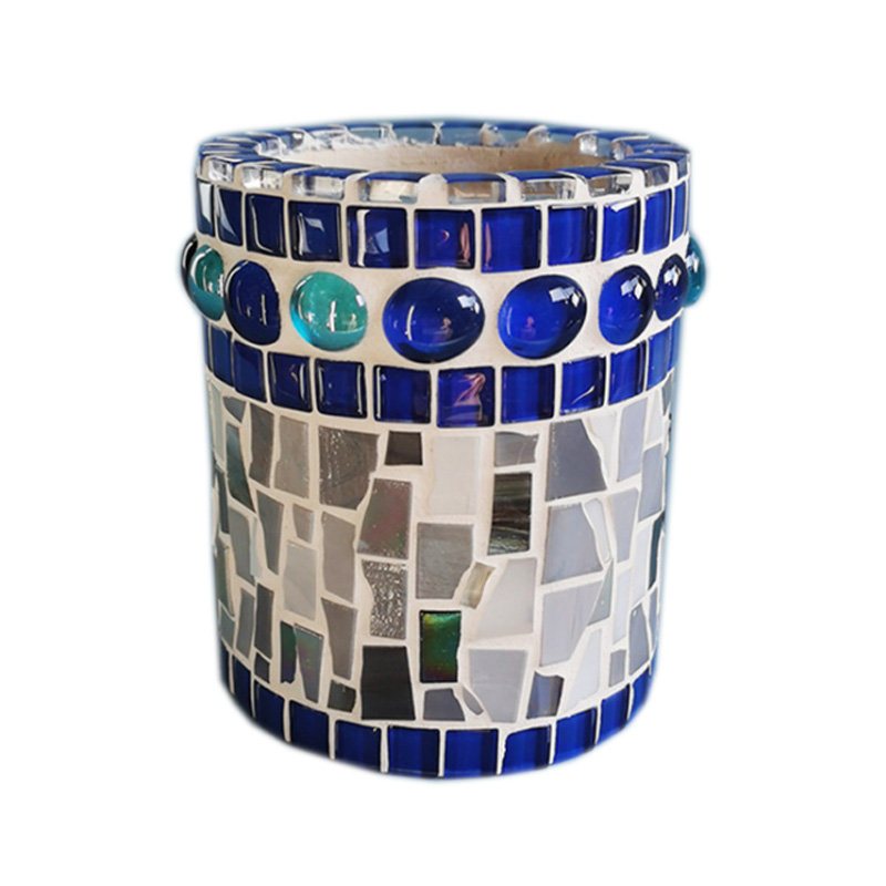 Porte-stylo d'art en mosaïque artisanal, rangement de bureau créatif peu encombrant, patchs de forme irrégulière en mosaïque de cristal rond, design coloré fait à la main, organisateur de bureau, support en forme d'hexagone en forme de cube cylindrique,