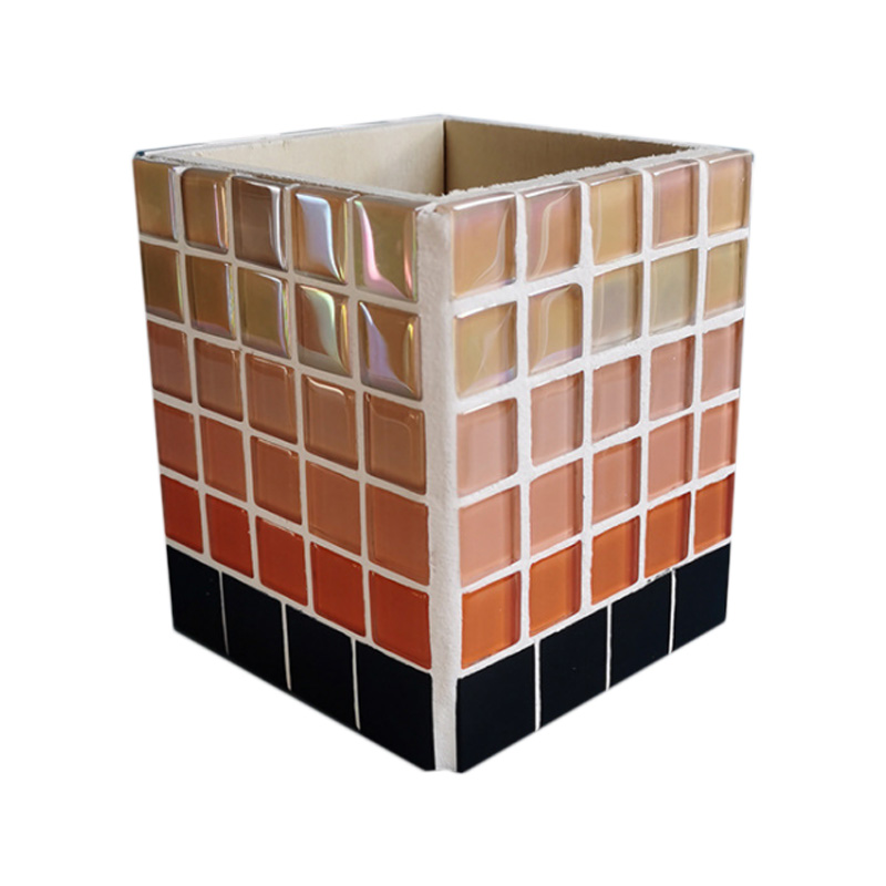 Porte-stylo d'art en mosaïque artisanal, rangement de bureau créatif peu encombrant, patchs de forme irrégulière en mosaïque de cristal rond, design coloré fait à la main, organisateur de bureau, support en forme d'hexagone en forme de cube cylindrique,