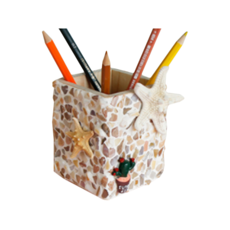 Shells Ins Porte-stylo de décoration de luxe avec cadre photo, kit d'art artisanal en bois de mosaïque de coquillages, support en forme d'hexagone en forme de cube de cylindre de champignon, nouveau design pour organisateur de bureau bricolage, décoration de la maison, école