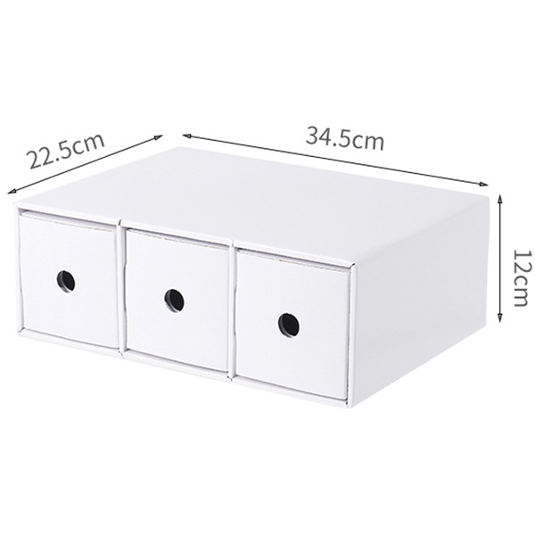 Boîte de rangement de bureau trois tiroirs alignés papier kraft blanc