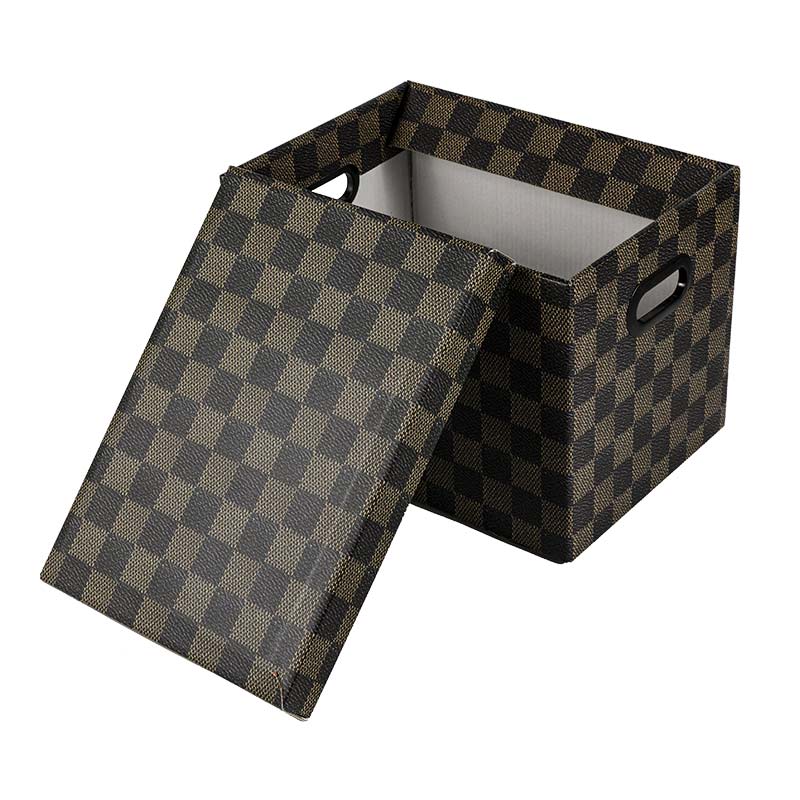 Boîte de banquiers imitation cuir avec couvercle amovible et poignées de protection boîte de rangement en papier kraft recyclable de différentes tailles