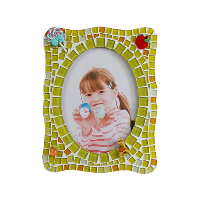 Cadre photo en bois de mosaïque de céramique bricolage, sac de matériel fait à la main créatif petit patch enfants boutique cadeaux parent-enfant, souvenir mémorable