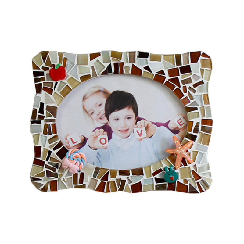 Cadre photo en bois de mosaïque de céramique bricolage, sac de matériel fait à la main créatif petit patch enfants boutique cadeaux parent-enfant, souvenir mémorable