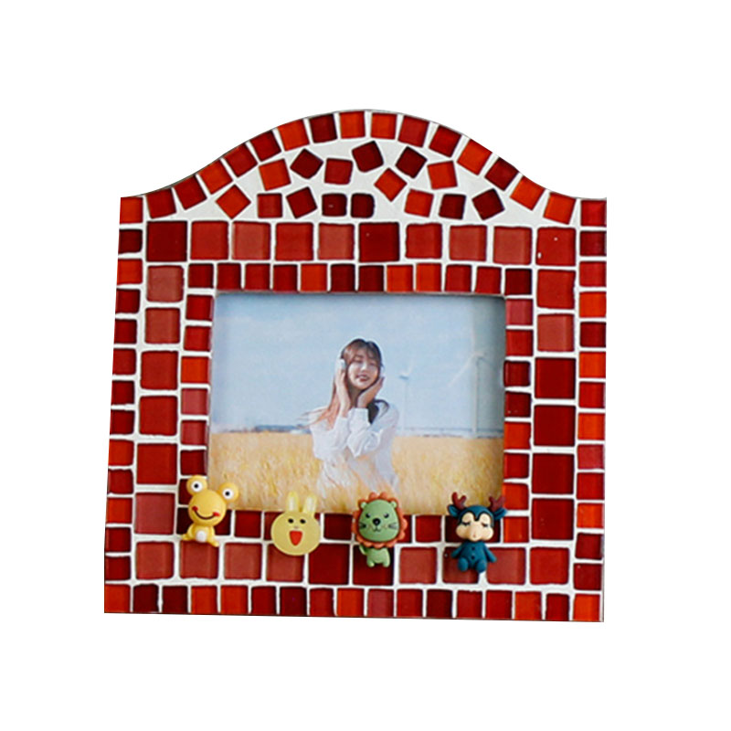 Ins Wood Mosaic DIY Photo Frame, souvenir de décoration de la maison en céramique, kits d'artisanat familial, design et forme modernes, avec patch de fleurs, best-seller