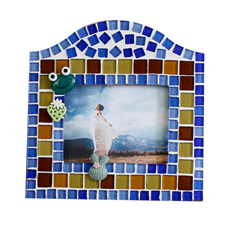 Ins Wood Mosaic DIY Photo Frame, souvenir de décoration de la maison en céramique, kits d'artisanat familial, design et forme modernes, avec patch de fleurs, best-seller