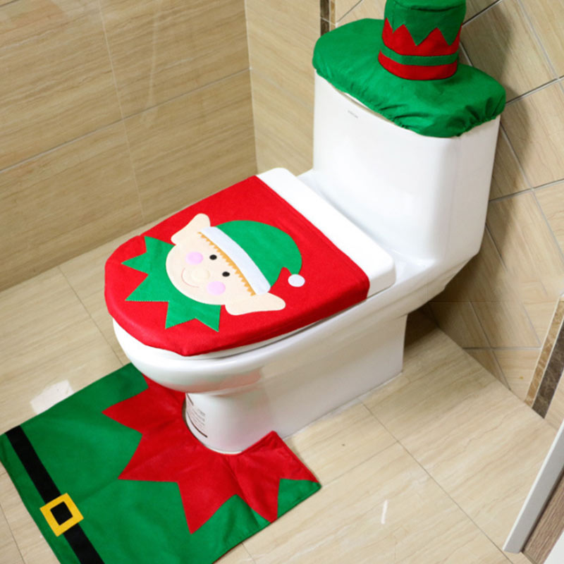 Housse de siège de toilette Elf Pattern Set de trois pour la décoration de Noël