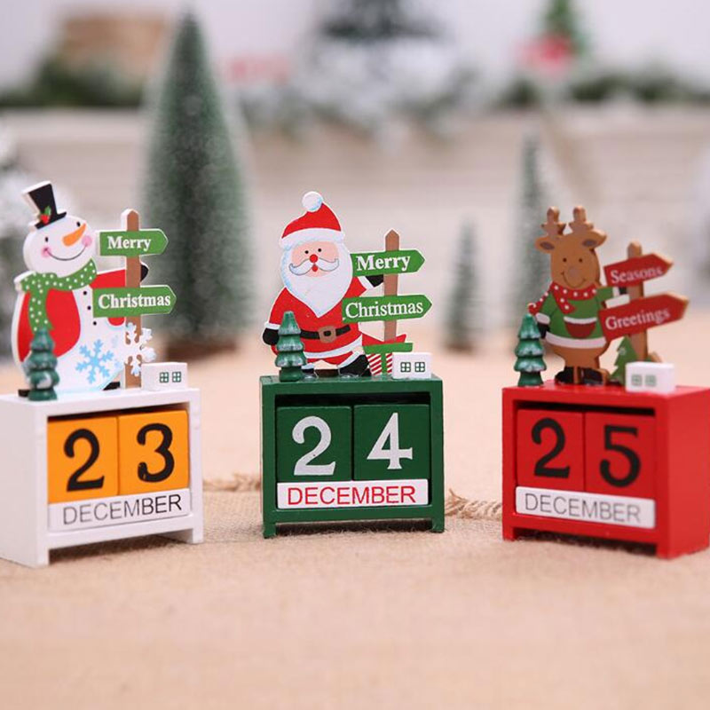 Taille de la boîte de calendrier en bois avec décoration de personnages de Noël sur le dessus