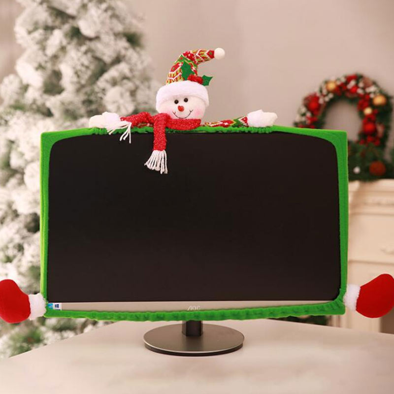 Couverture de moniteur en polyester avec décoration de bonhomme de neige sur le dessus pour Noël