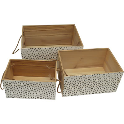 Lot de trois boîtes de rangement en bois avec décoration à motifs ondulés Design classique