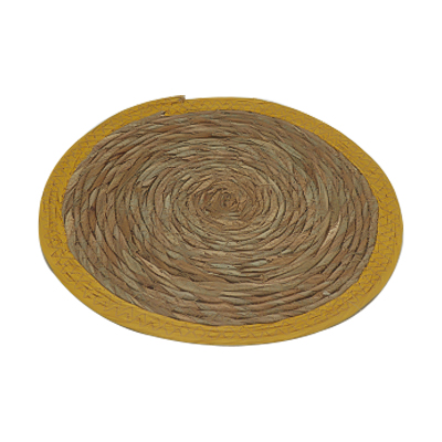 Tapis de rotin bord jaune petite taille Eco matériel forme ronde